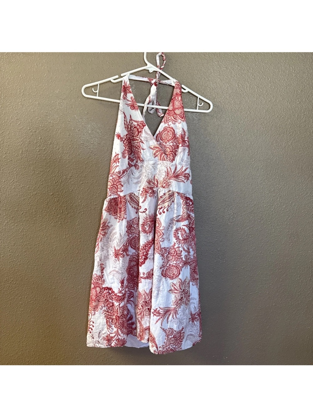 Jonathan Martin Sleeveless Printed V-Neck Dress (Size 10) White/Red Y2K style